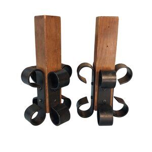 Vintage Wood And Wrought Iron Candlestick Candle Holders